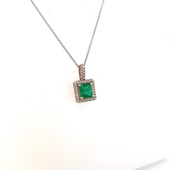 Natural Emerald Diamond Necklace 18" 14k WG 2 TCW Certified $4,950 309026 - Picture 6 of 11